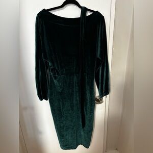 Elegant Green Velvet Dress with waist belt